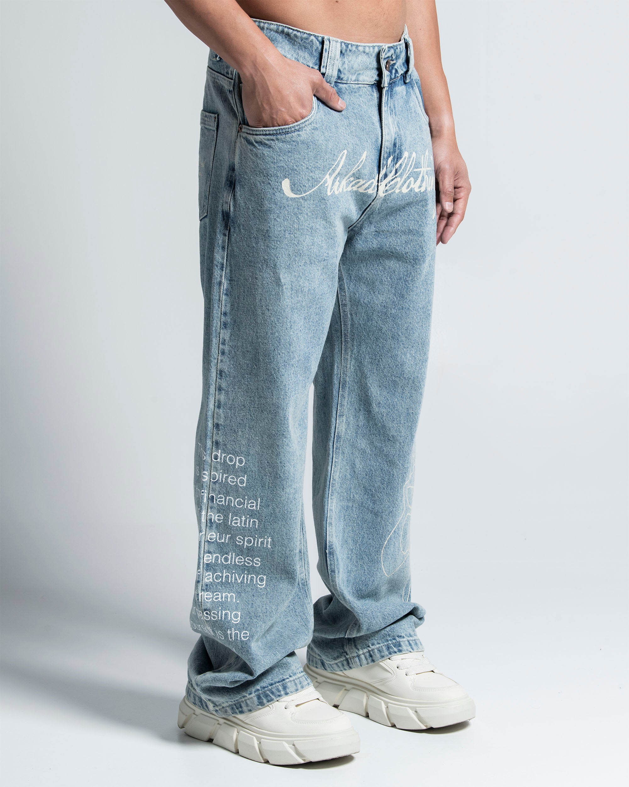 Printed Denim Pant Azul Claro - Image 3